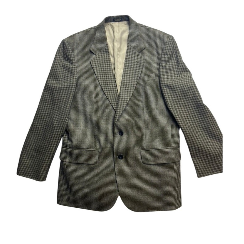 Oscar de la Renta Menswear 40R Wool Houndstooth Blazer Jacket Brown Black